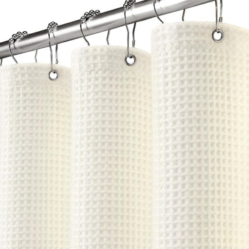 Waffle Weave Shower Curtain - Ivory Cotton Fabric Texture Heavyweight Shower Curtain ,Washable,72Wx72L