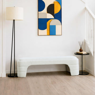 65" W Shoe Bench Modern Upholstered King Size End of Bed, White.