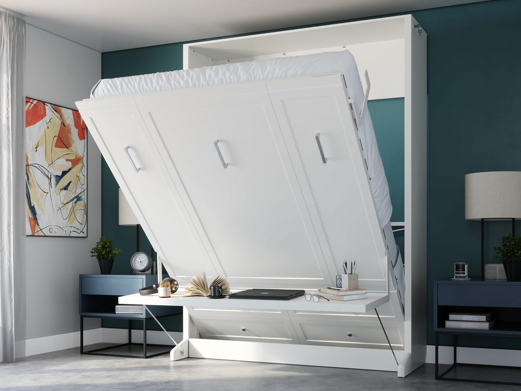 Queen Murphy Bed with Desk | Engineered & Solid Wood Construction | Smooth Painted Finish - No Melamine Used