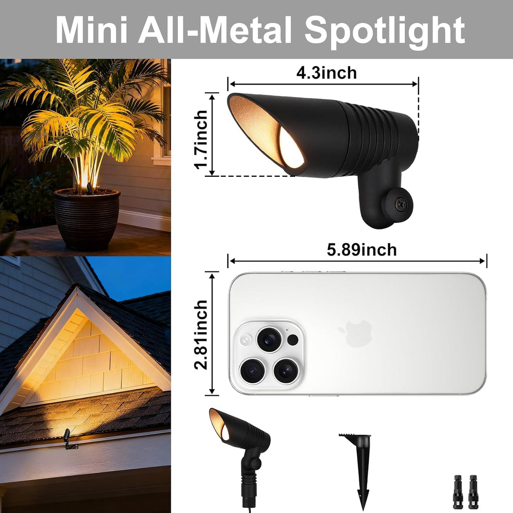Mini 12V Wired LED Low Voltage Landscape Spot Lights Outdoor | 5 CCT Selectable, 60° Beam Angle, 5W Small Landscape