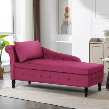 Velvet Chaise Lounge w/Left Armrest & Storage Space, Fuchsia