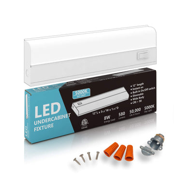 12" Hardwired Under Cabinet Lighting, 5000K Daylight, ETL, 580lm, Dimmable