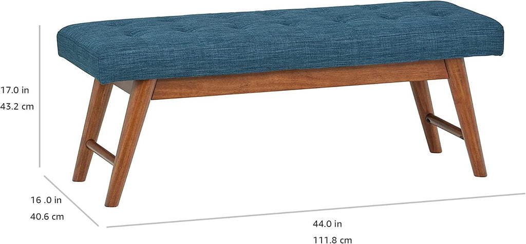 Modern Haraden Upholstered Button-Tufted Bench, Blue, 16 x 44 x 17 in