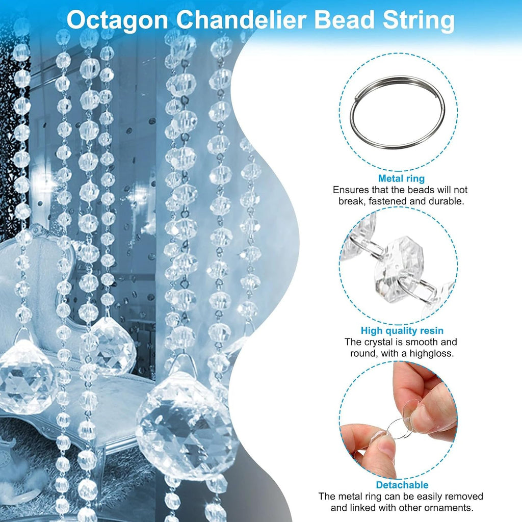 33ft Acrylic Crystal Beads Garland 14mm Chandelier Gem Beads Chain Hanging Crystals Beads Strings for Wedding Party