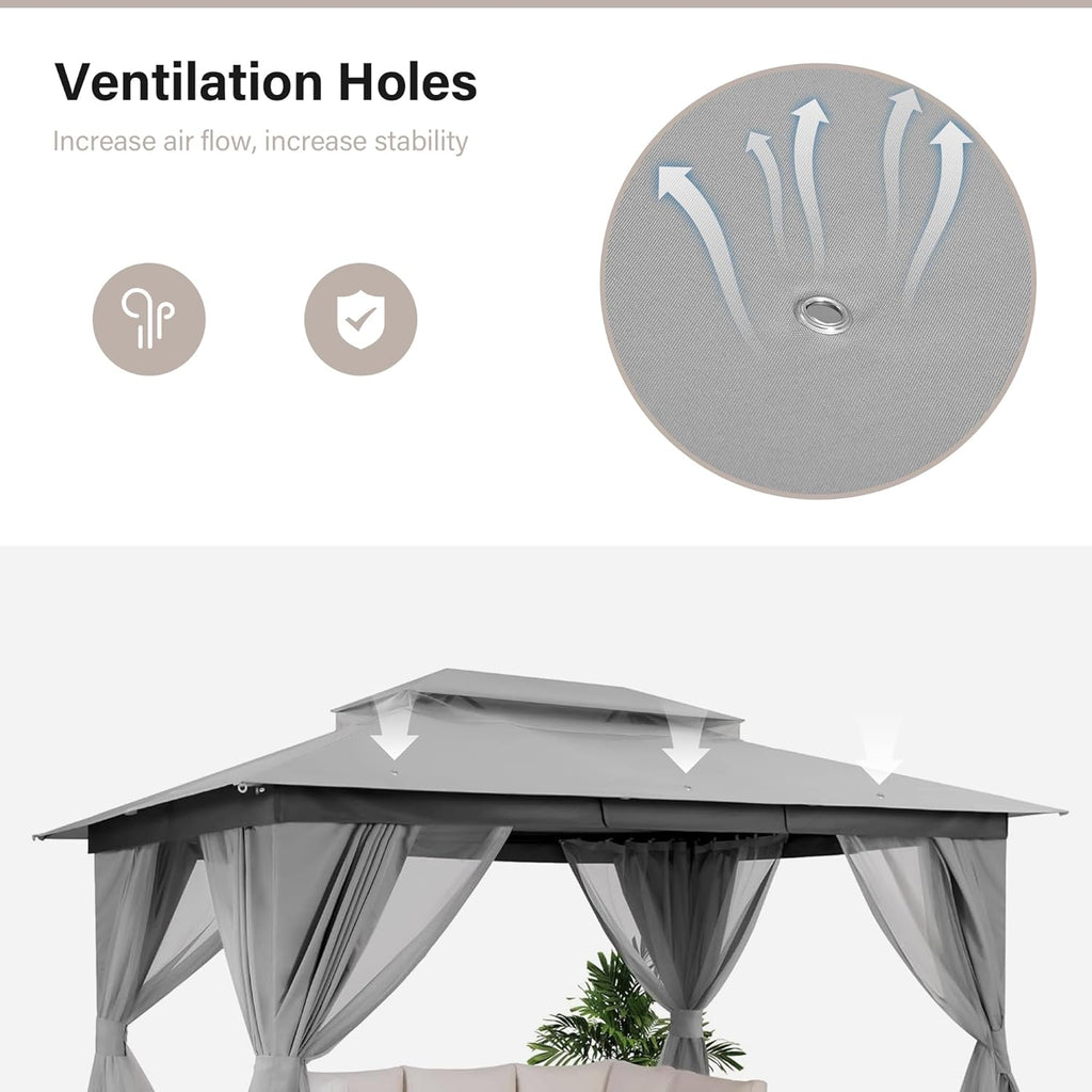 Gazebo 10x13ft, Heavy Duty Patio Gazebo with Expansion Bolts, Party Canopy Tent with Double Roofs