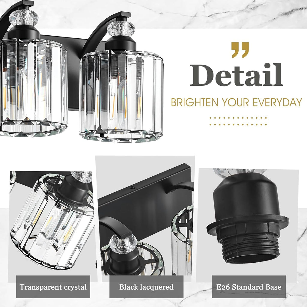 3-Light Black Bathroom Light Fixture Modern Vanity Lights Over Mirror Vintage Wall Sconce Lighting E26 Base with