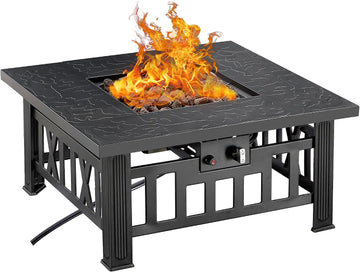 Propane Fire Pit, 30 Inch Outdoor Gas Fire Table, 50,000 BTU Square Firepit with Lid and Lava Rock