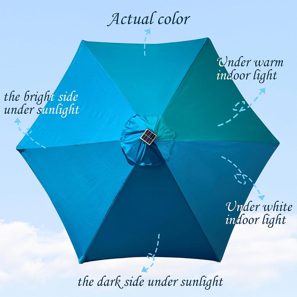 7.5 ft Solar Umbrella, 18 LED Lighted Patio Umbrella, Table Market Umbrella - Cerulean