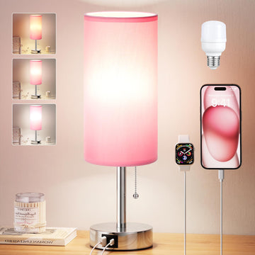 Pink Bedside Table Lamp - Small Nightstand Lamp for Girls
