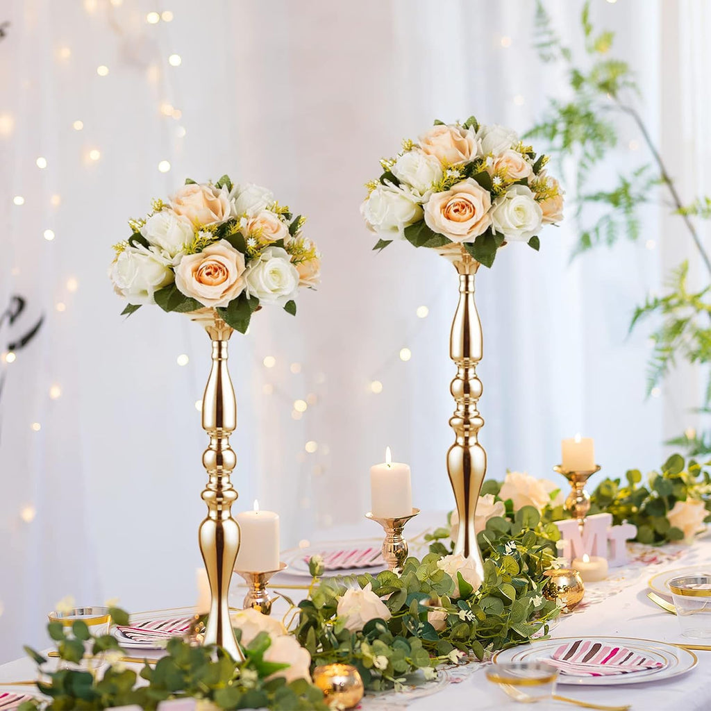 Metallic Vase Centerpiece Stand 2Pcs for Wedding Table Centerpiece Flower Arrangement Tall Pillar Candle Holder, Gold