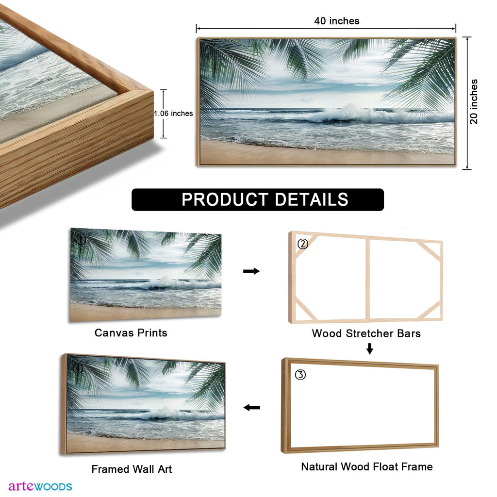 Framed Wall Art Tropical Beach Canvas Pictures 20" x 40"