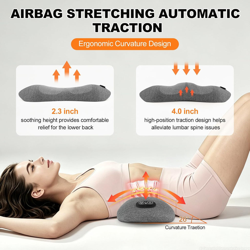 3-in-1 Lumbar Support Pillow with Heat & Massage, Ergonomic Memory Foam Lower Back Massager for Pain Relief Deep