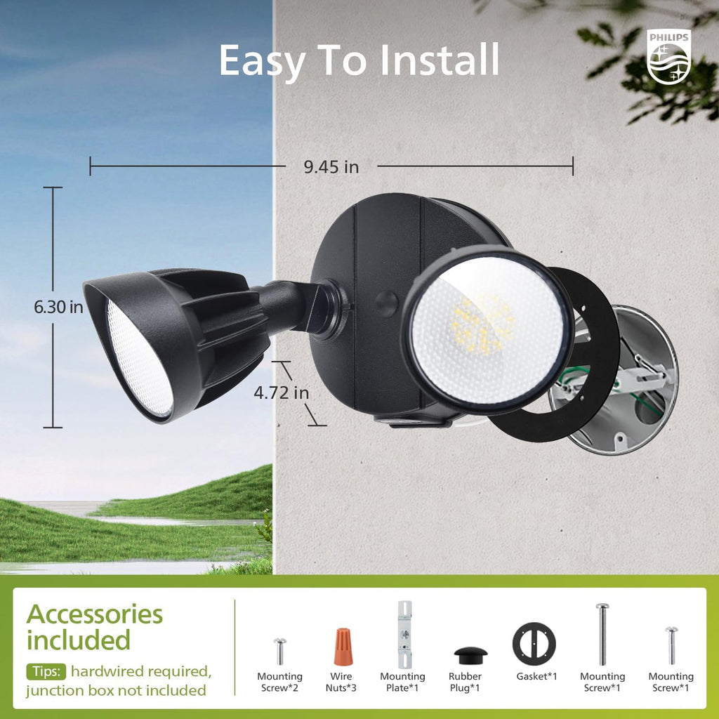 Dusk to Dawn 44W 3500LM LED Security Flood Lights Outdoor, 5000K Daylight, Wet Location, Dual Adjustable Heads