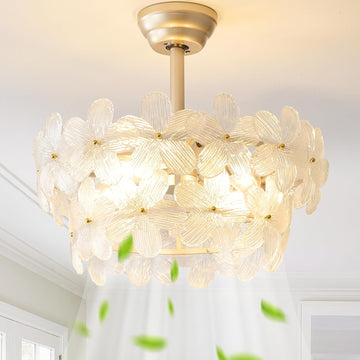 20" Gold Crystal Fandelier Ceiling Fans with Lights, Gold Flower Chandelier Ceiling Fan with Light Remote Control