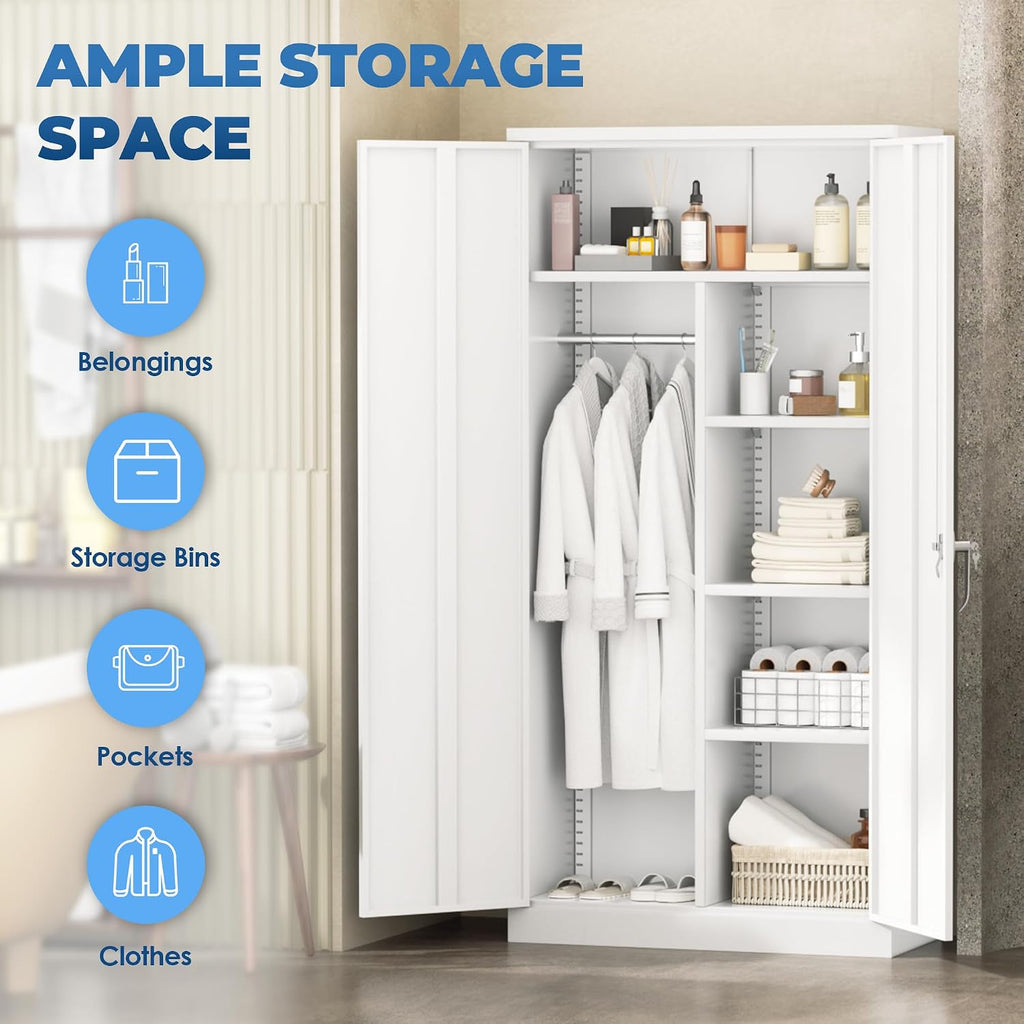 Wardrobe Cabinets with Locking Doors and Shelves, Clothing Locker 72" X 36" X 18" Storage Cabinets Room, School