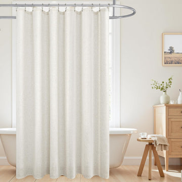 Linen Shower Curtain,Boho Farmhouse Shower Curtains ,Bath Decor Natural Cloth Cotton Look Polyester Waterproof Fabric