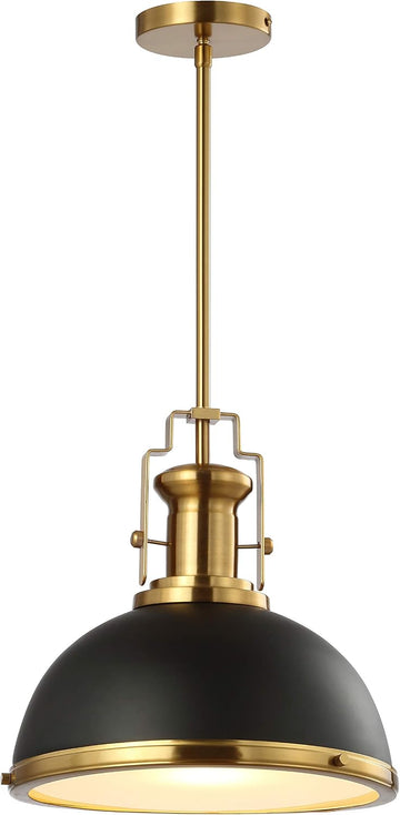13" Black/Brass Gold Modern Industrial Iron LED Dome Pendant Light, Adjustable Hanging Fixture for Kitchen Island or