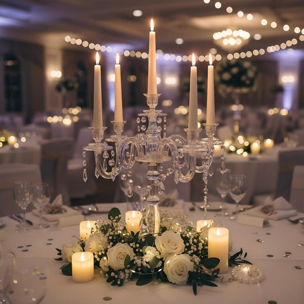 Acrylic Candelabra Centerpieces for Tables, 18.5in Tall 5 Arm Acrylic Candle Holder for Taper LED Candles, Clear
