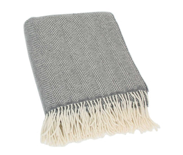 Merino & Cashmere Wool Throw Blanket, 54x71in Grey Herringbone