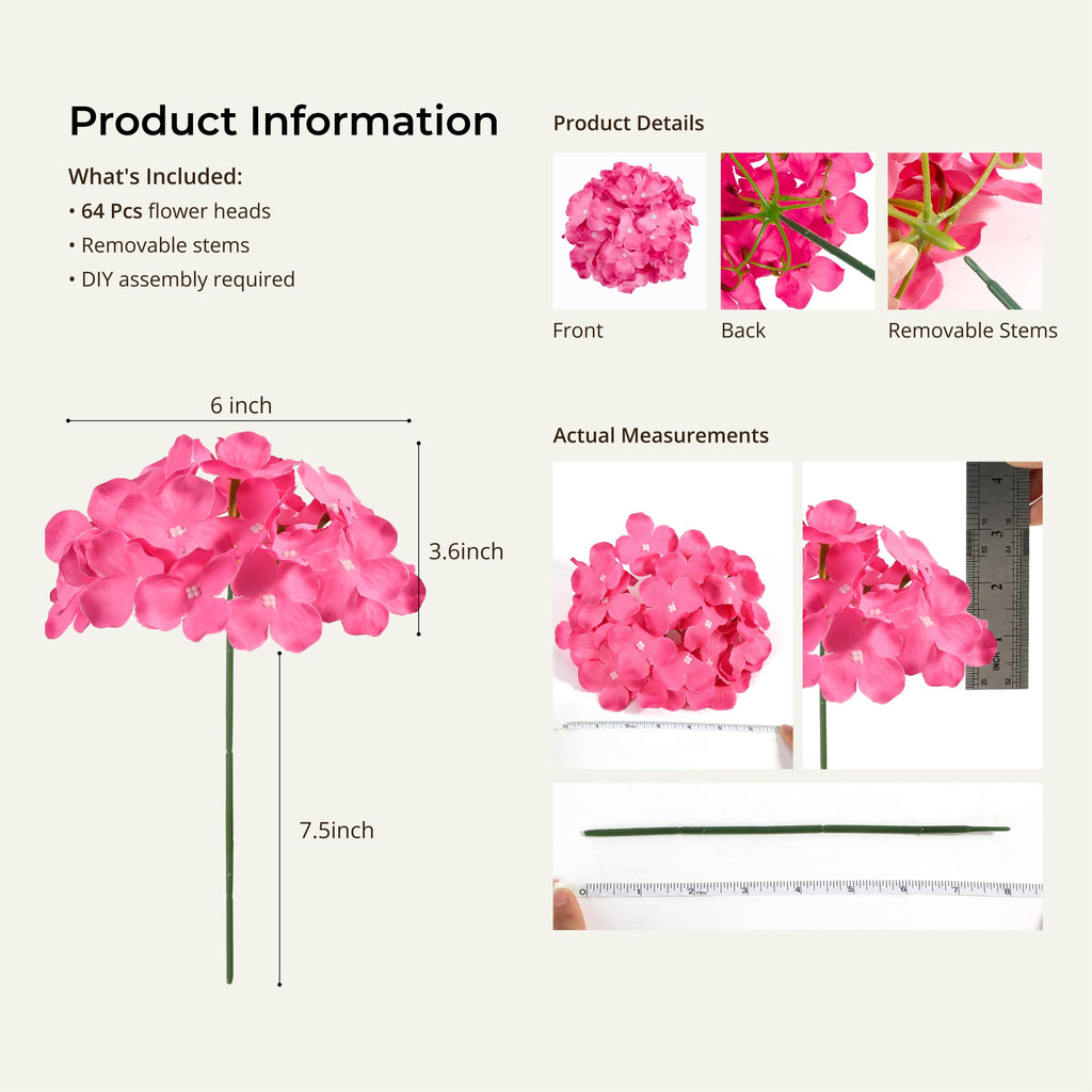 64Pcs Hydrangea Artificial Flowers, Rose Red Artificial Flowers