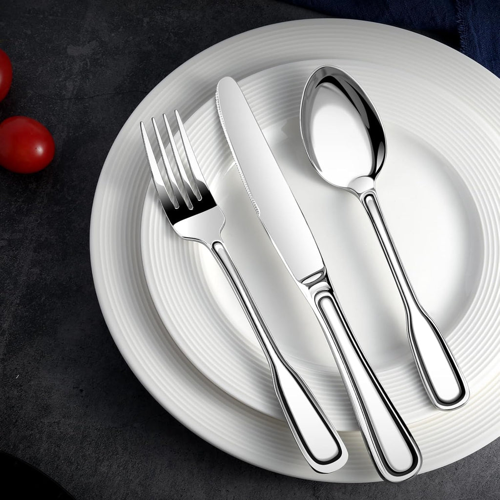 Silverware Set for 8, Stainless Steel Cutlery Set with Wide Handles