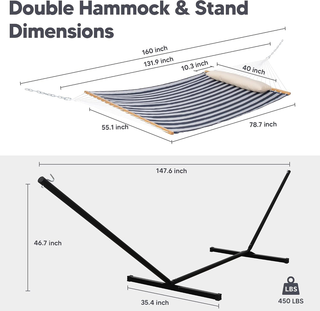 Double Hammock with Stand Included, Outdoor Portable Hammock with Stand, Blue