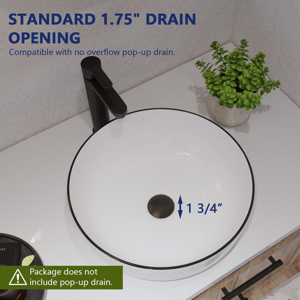 16'' Round Vessel Sink, Bathroom Sinks Above Counter White Ceramic Bathroom Vessel Sinks