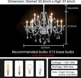 Gorgeous Vintage Crystal Chandelier 12-Lights K9 Large Crystal Candle Chandelier Pendant Ceiling Light Fixture for Living Room Dining Room Hallway Entry Chandeliers W33.5 X H47.2 A110-B0C32Q6J2Z