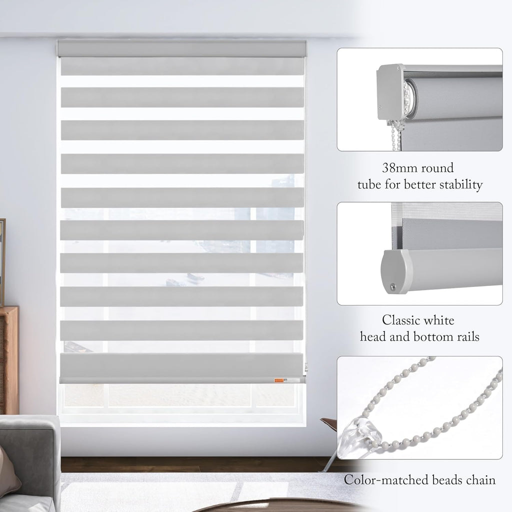 Corded Zebra Blinds for Windows Blackout Dual Layer Privacy Shades for Indoor Windows Light Control for Day and Night
