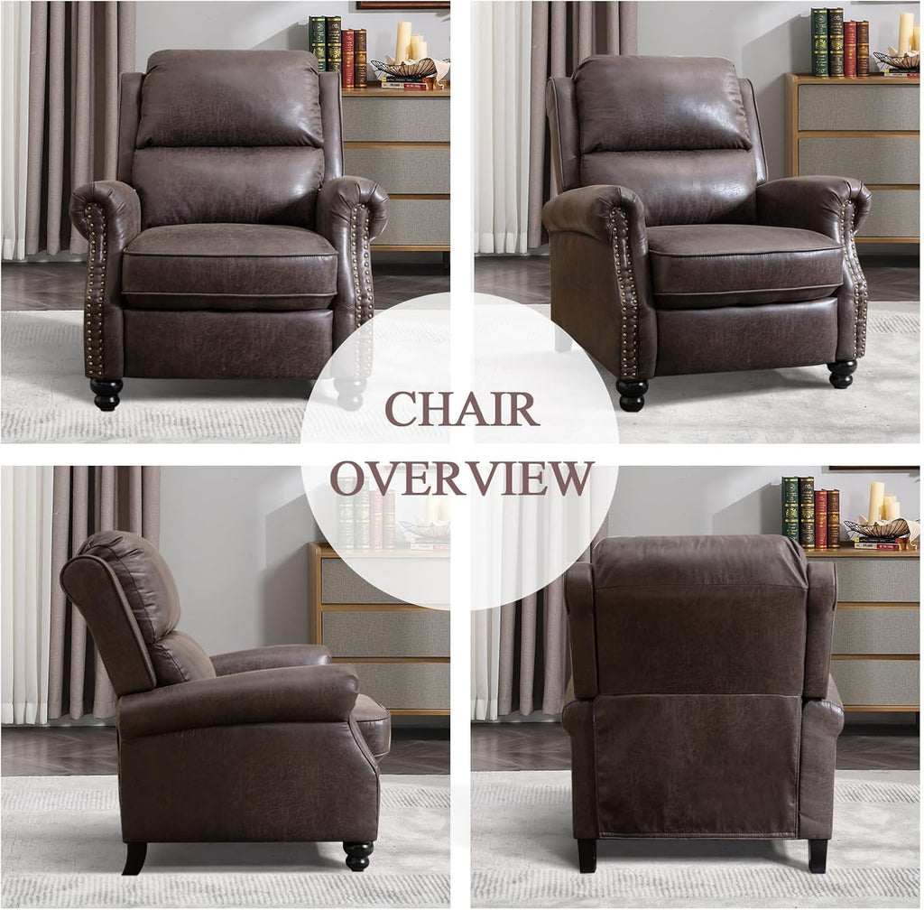 Pushback Recliner Chair Faux Leather Armchair Push Back Recliner with Rivet Decoration Single Sofa Accent Chair