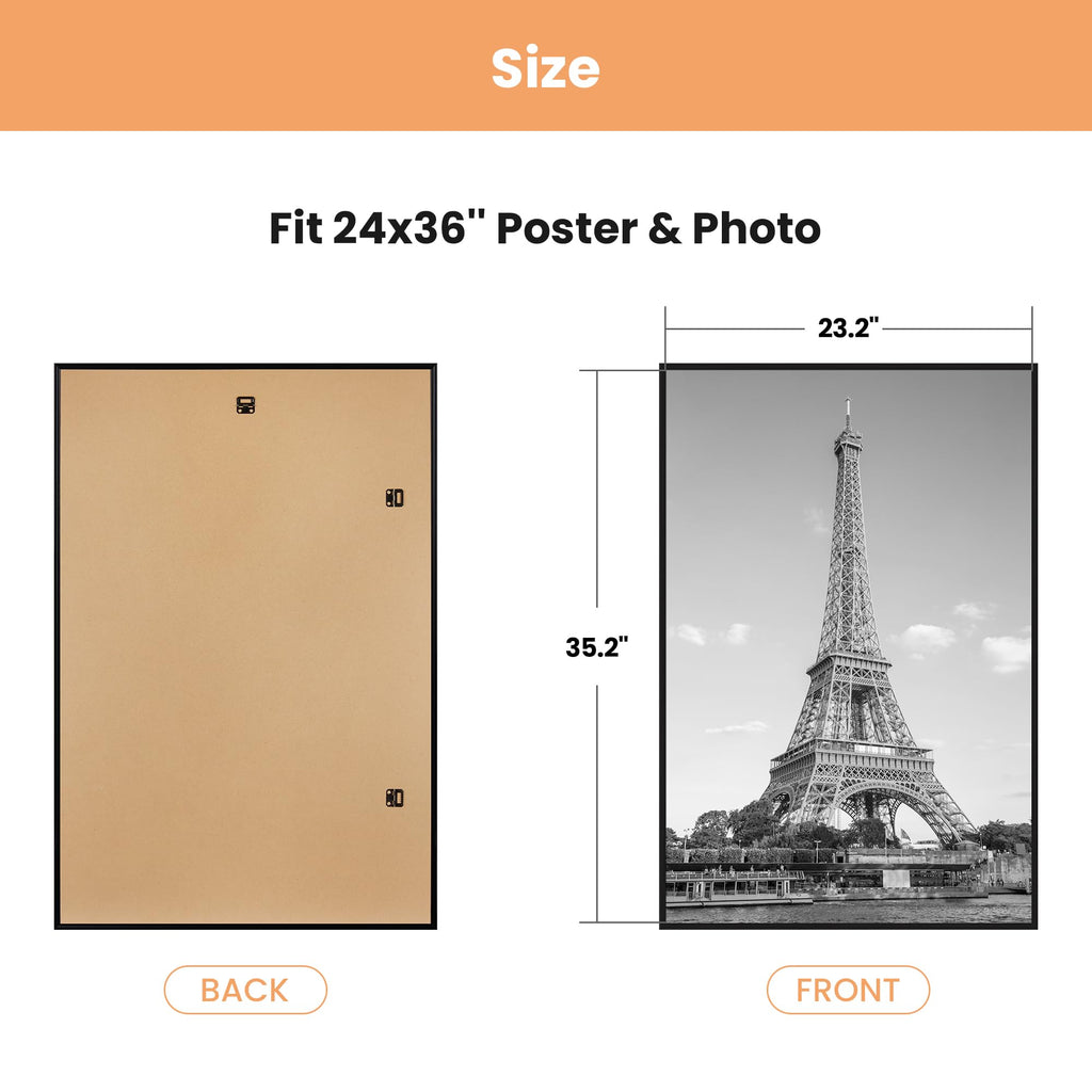 24x36 Poster Frame, Easy Slide-In Assembly, Black, 3 Pack