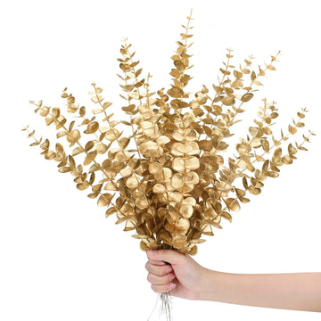 12 Pieces Gold Eucalyptus Stem 16 Inch Artificial Eucalyptus Spray