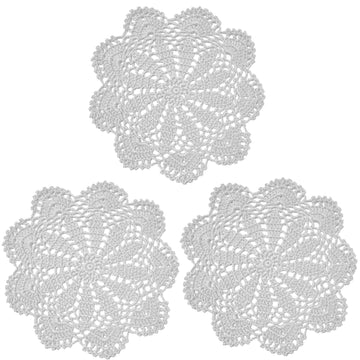 3 PCS 8 Inch Lace Doilies Tea Cup Coasters Handmade Crochet Daisy Flower Placemats (Light Grey)