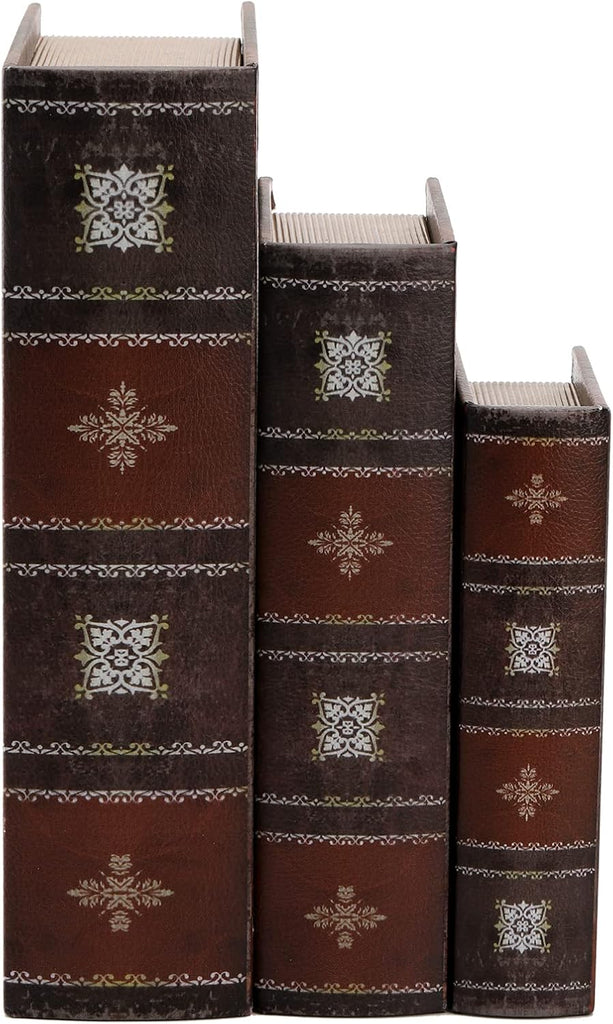 3 Pack Decorative Book Boxes with Magnetic Cover, Wooden Antique Book Decorations Vintage Storage Box - Retro Floral