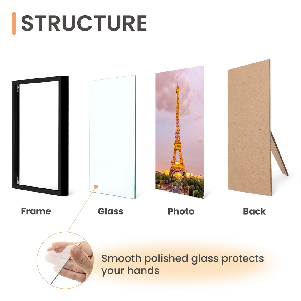 8x10 Picture Frame Glass, Thin Border, Black Photo Frames, 3Pcs