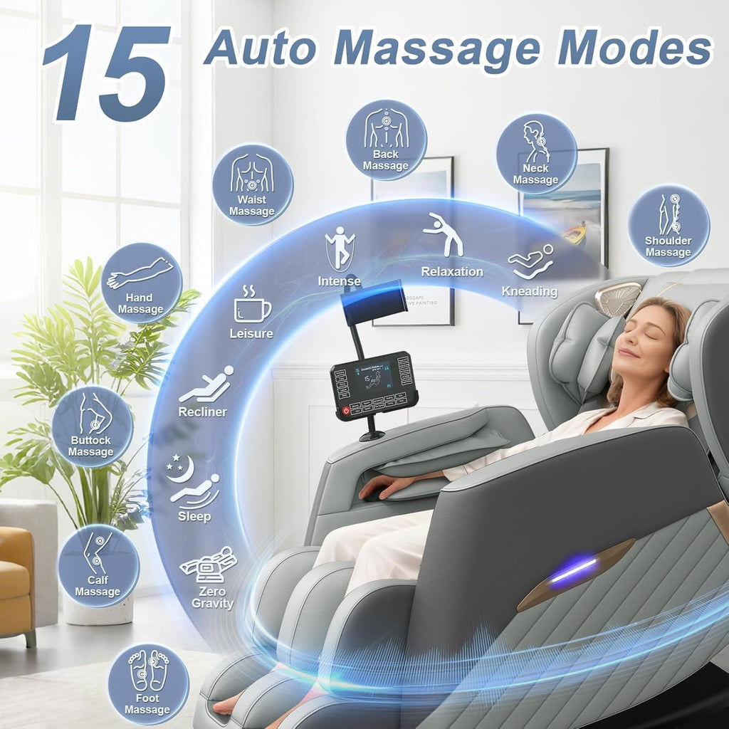 Zero Gravity Massage Chair Full Body Recliner, 16 Fixed Rollers | 10 Airbags, 5 Auto Programs, Foot Massage
