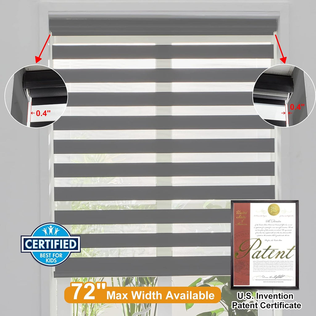 Cordless Zebra Blinds for Windows (34" W X 64" H, Black) Free-Stop Windows Shades Dual Layer Light Control for Day