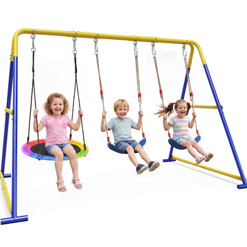 Swing Set for Backyard 3-in-1, 600lbs with 1 Saucer and 2 Belt Swing