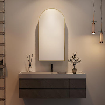 Arched Medicine Cabinet with Mirror, Gold Medicine Cabinet with Storage