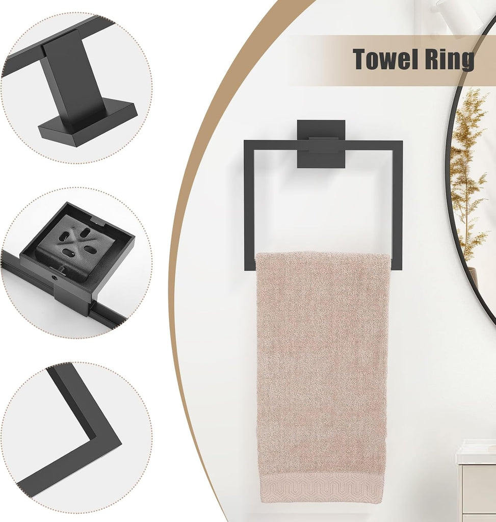Matte Black Bathroom Hardware Accessories Set 5 Pieces, Double Post Pivoting Toilet Paper Holder Set Stainless Steel