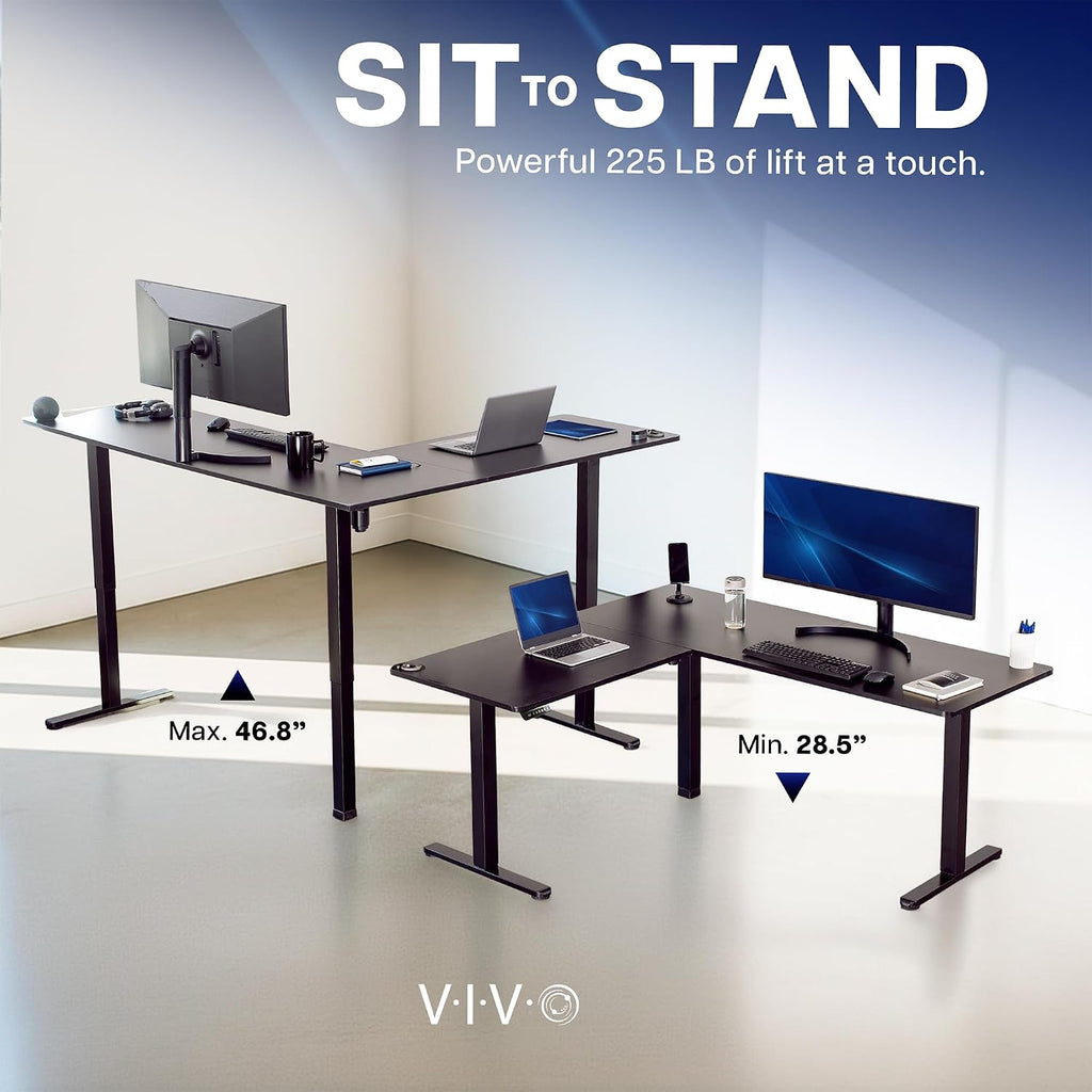 Black 75 x 63 in Corner Standing Desk, DESK-E3CTB-75 | Electric, Holds 225 lbs, Large Reversible L-Shaped Table, Sit