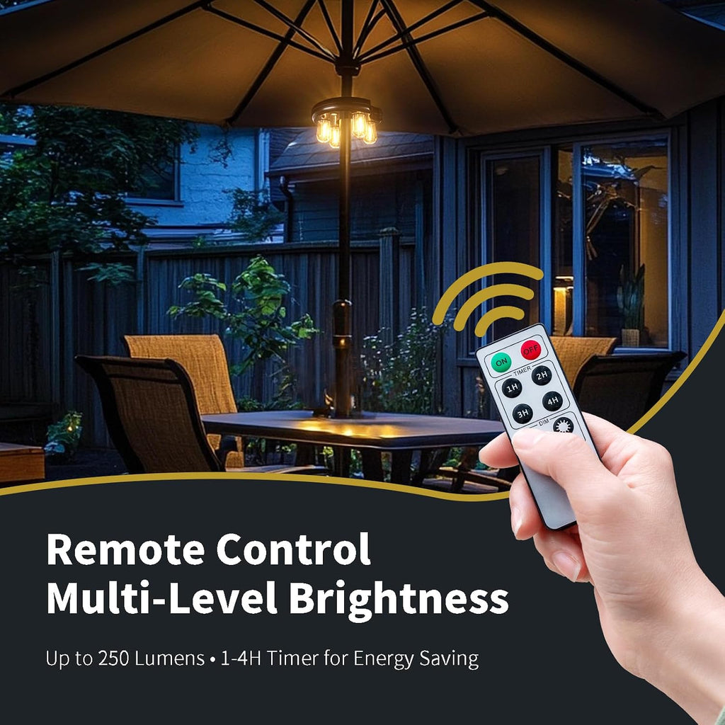 Patio Umbrella Light with Remote Control, Rechargeable Cordless LED Edison Bulbs Pole Light with 10 Brightness L - M6SJ