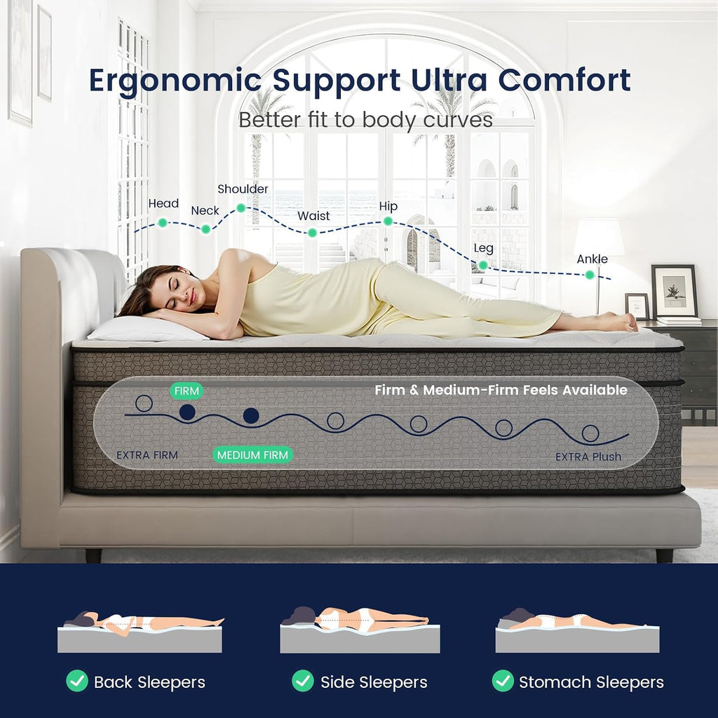 California King Mattress 12 Inch Firm Hybrid Mattress in a Box Hotel L