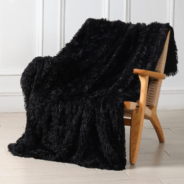 Decorative Extra Soft Faux Fur Throw Blanket 50" x 60",Reversible Fuzzy Long Hair Shaggy Throw Blankets, Fluffy Cozy