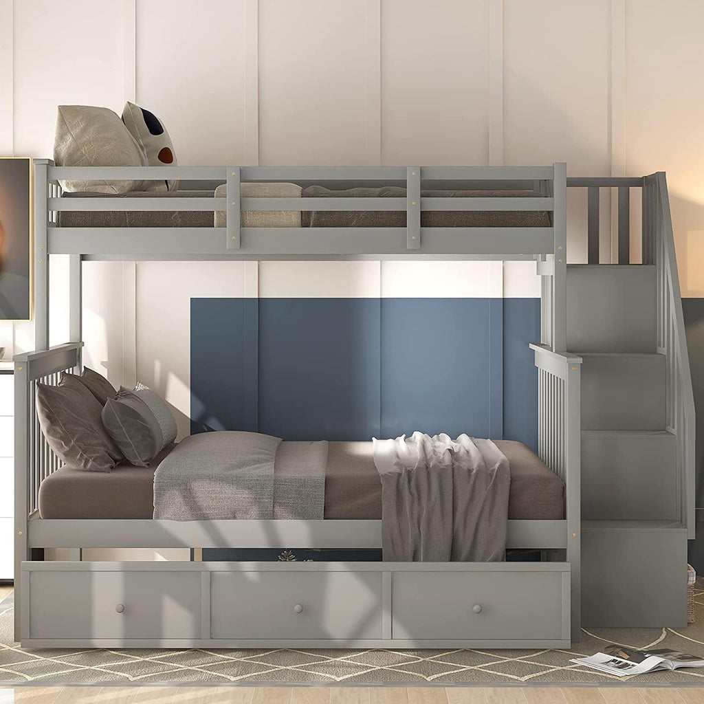 Twin Over Full Stairway Bunk Bed with Drawers