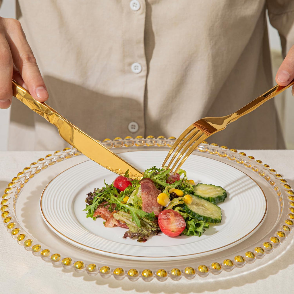 Gold Silverware Set, Luxury 40-Piece Flatware Set for 8, 18/10 Stainless Steel Cutlery Set with Diamond Cut Pattern