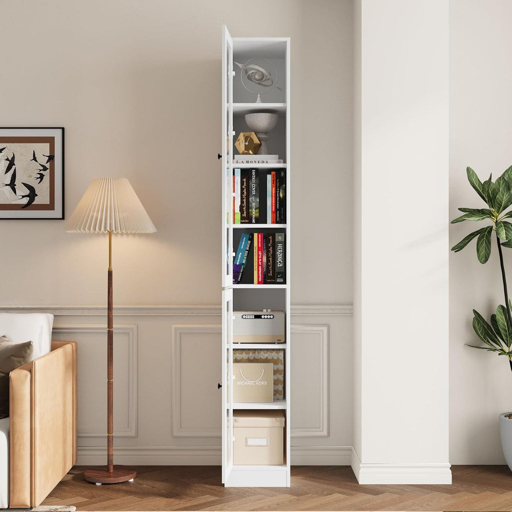 85.5 Inch Tall Bookshelf with Doors - 7 Tier Bookcase with Glass Doors and Drawer