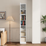 85.5 Inch Tall Bookshelf with Doors - 7 Tier Bookcase with Glass Doors and Drawer