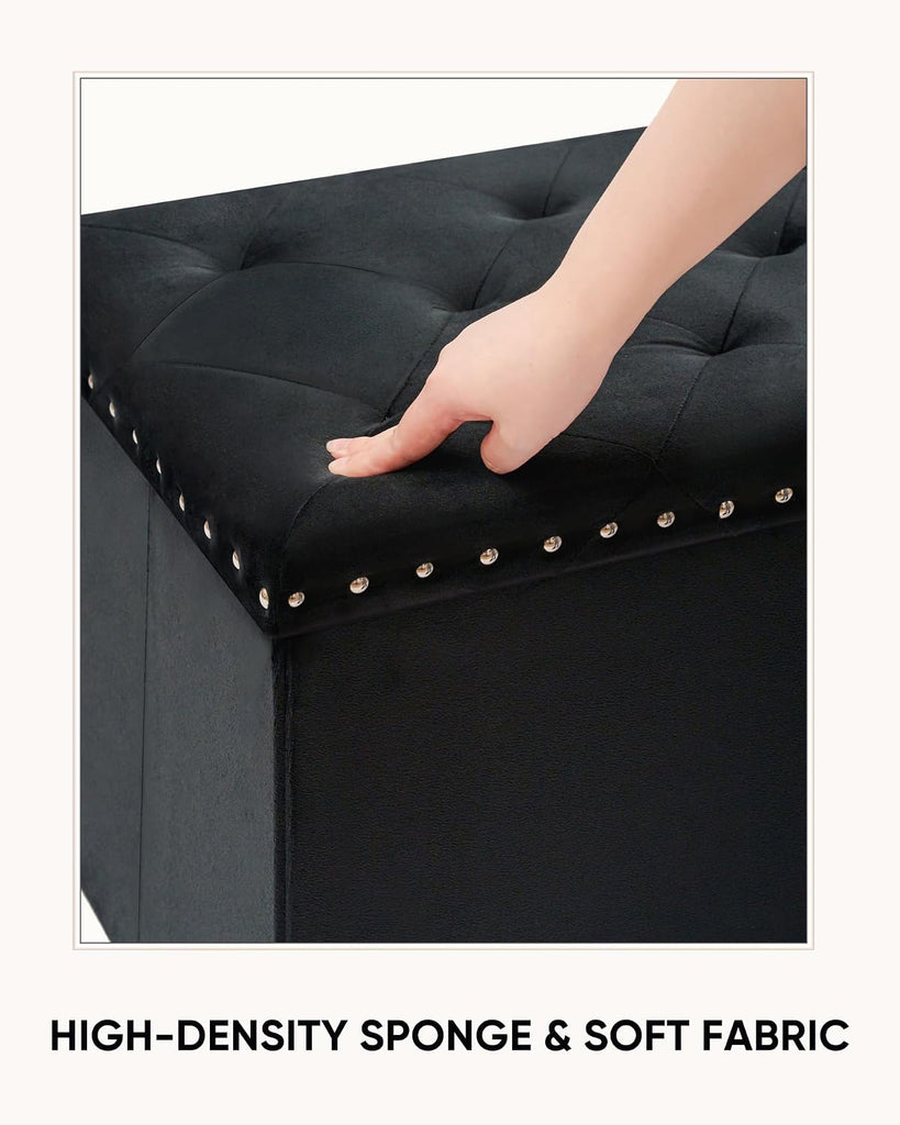 Velvet Storage Ottoman Bench, 43.3" Upholstered Tufted Ottoman with Storage, Folding Footrest Bench , or Entryway