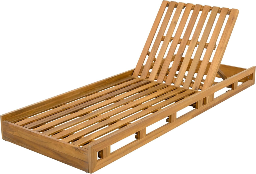 Acacia Wood Chaise Lounge Chair Outdoor Set of 2, Adjustable Backrest Sun Lounger Recliner, Patio Outdoor